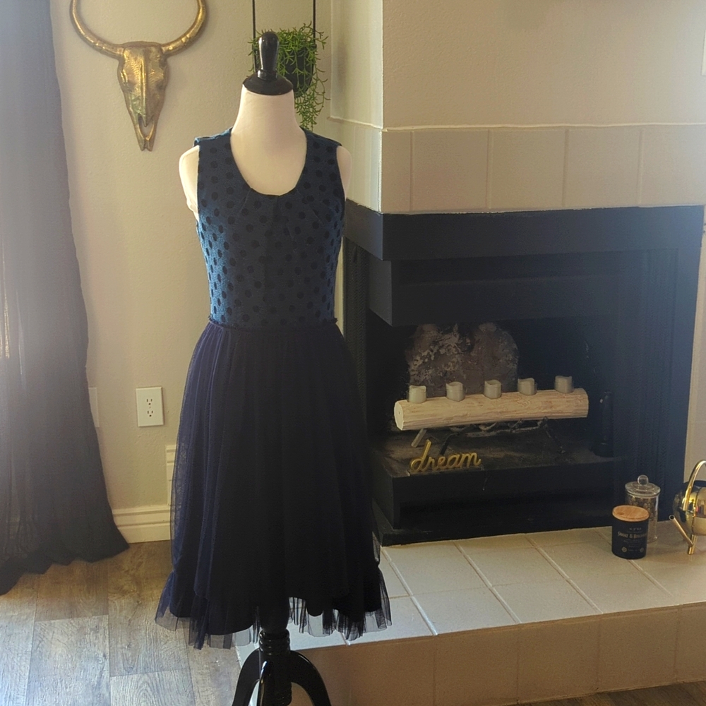 Vtg Polka Dot Knit and Tulle Dress